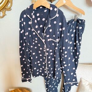 Kate Spade Blue and Pink Pajama Set with Classic Trim